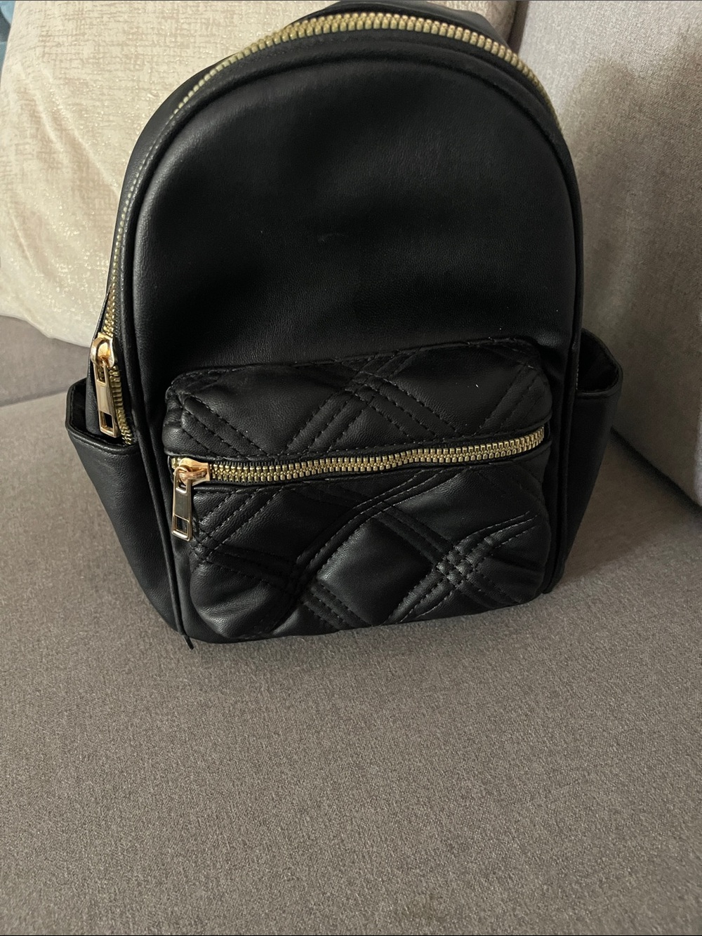 Black Quilted Mini Backpack with Gold Zippers - Women Bags